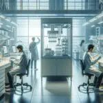 Investigadores trabajando en un laboratorio de biotecnología avanzado