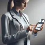 Persona usando un smartphone con una aplicación médica en pantalla