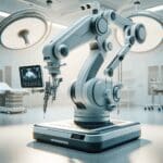 Brazo robótico quirúrgico en una sala de cirugía moderna