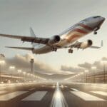 Avión moderno despegando en un aeropuerto latinoamericano bajo cielos despejados.