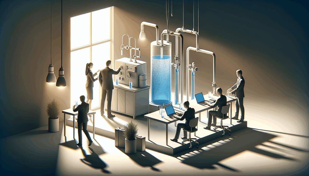 Emprendedores trabajando en una solución innovadora de purificación de agua