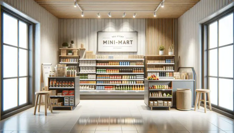 Interior de un minimarket con estanterías llenas de productos y diseño moderno