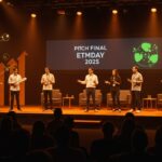 Ocho startups chilenas compitiendo en el Pitch Final de 100+ Labs durante EtMday 2025, destacando innovación sostenible y tecnologías emergentes.