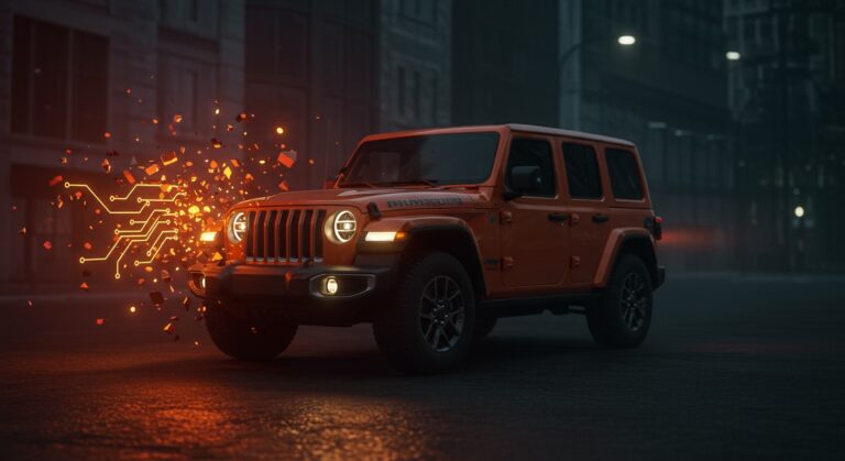 Jeep híbrido 4xe detenido por actualización de software OTA, ilustrando problemas de fiabilidad tecnológica en startups automotrices.