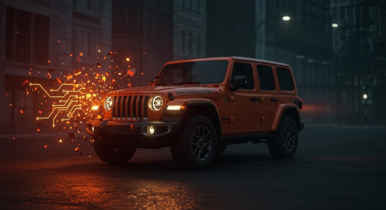 Jeep híbrido 4xe detenido por actualización de software OTA, ilustrando problemas de fiabilidad tecnológica en startups automotrices.
