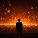 Andrej Karpathy frente a un horizonte digital que simboliza los desafíos técnicos y la distancia hacia la inteligencia artificial general AGI.