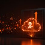 Inversión de AT&T en DriveNets destacando la innovación en infraestructura de telecomunicaciones cloud-native con energía y crecimiento visualizados en colores naranja y negro.