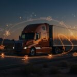 Camión autónomo avanzado transitando la ruta de Fort Worth a El Paso, destacando innovación en logística y tecnología de IA aplicada.