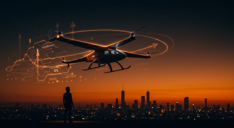 Avión eléctrico VTOL de Beta Technologies ascendiendo, simbolizando IPO de $825M y futuro sostenible en aviación eléctrica.