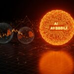 Representación visual de la burbuja IA 17 veces mayor que la crisis puntocom con metáforas de inversión y riesgos en startups tecnológicas.