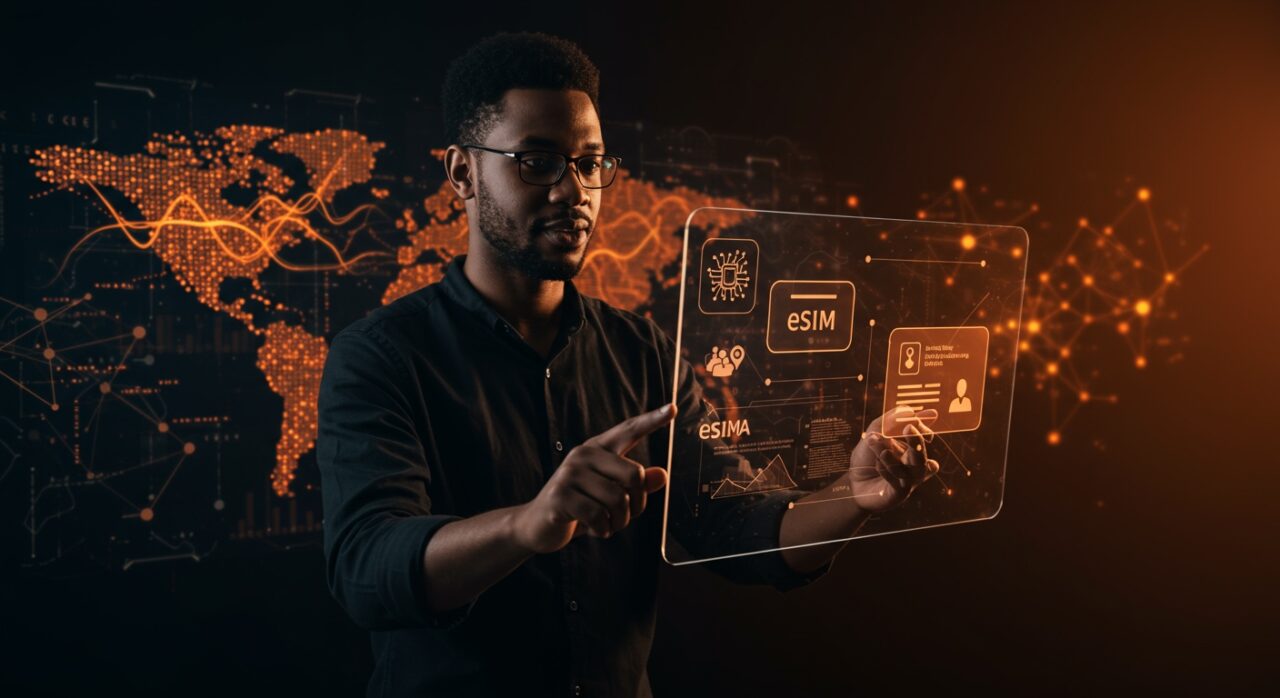 Founder de startup tech mostrando servicios innovadores de eSIM y tramitación de visados en traveltech con enfoque en inteligencia artificial y expansión internacional.