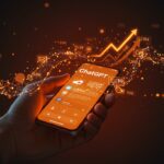 Crecimiento récord de usuarios y mensajes diarios en ChatGPT móvil reflejado con metáforas visuales de IA y tendencias de mercado para startups.