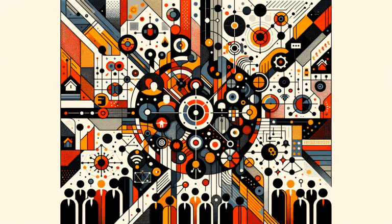 Colaboración y convocatoria en comunidad startup tecnológica con paleta de Ecosistema Startup naranja, negro y blanco