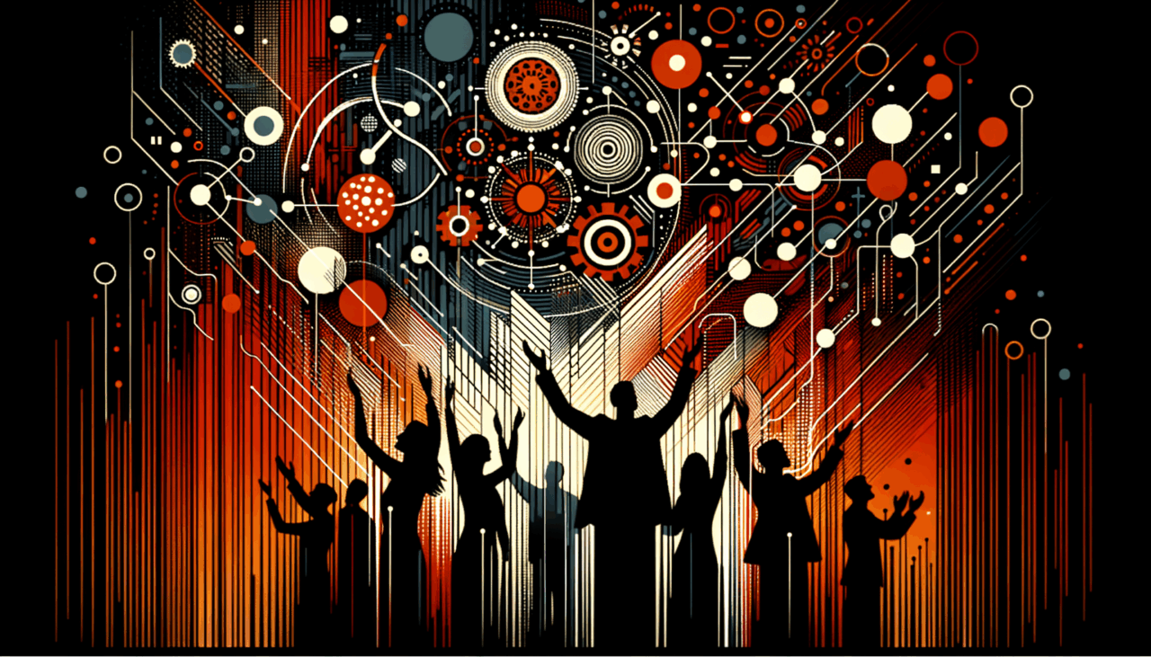 Colaboración y convocatoria en comunidad startup tecnológica con paleta de colores Ecosistema Startup