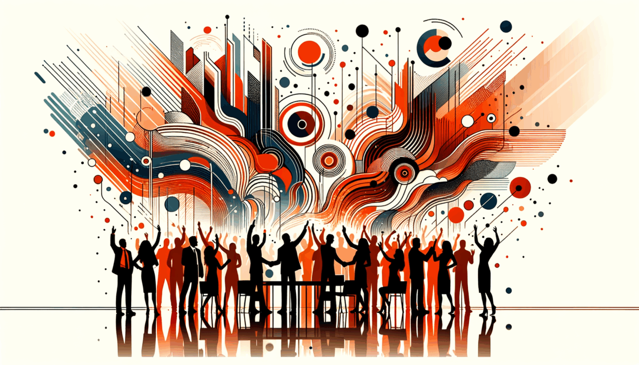 Imagen de colaboración y convocatoria en startup tecnológica, con siluetas de personas y colores oficiales de Ecosistema Startup