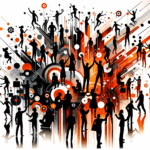 Comunidad colaborativa en convocatoria startup tecnológica con paleta de colores naranja y negro del Ecosistema Startup