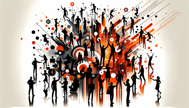 Comunidad colaborativa en convocatoria startup tecnológica con paleta de colores naranja y negro del Ecosistema Startup