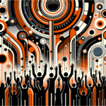 Comunidad colaborativa en convocatoria de startup tecnológica con paleta de colores naranja y negro Ecosistema Startup