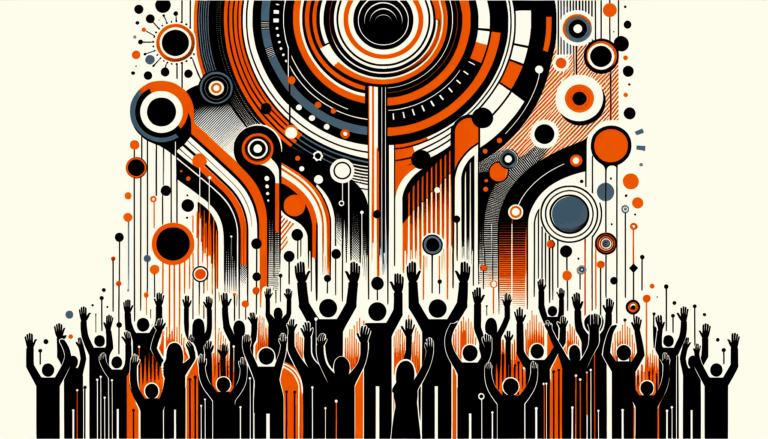 Comunidad colaborativa en convocatoria de startup tecnológica con paleta de colores naranja y negro Ecosistema Startup