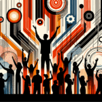 Personas colaborando en comunidad startup durante convocatoria, colores naranja y negro del Ecosistema Startup