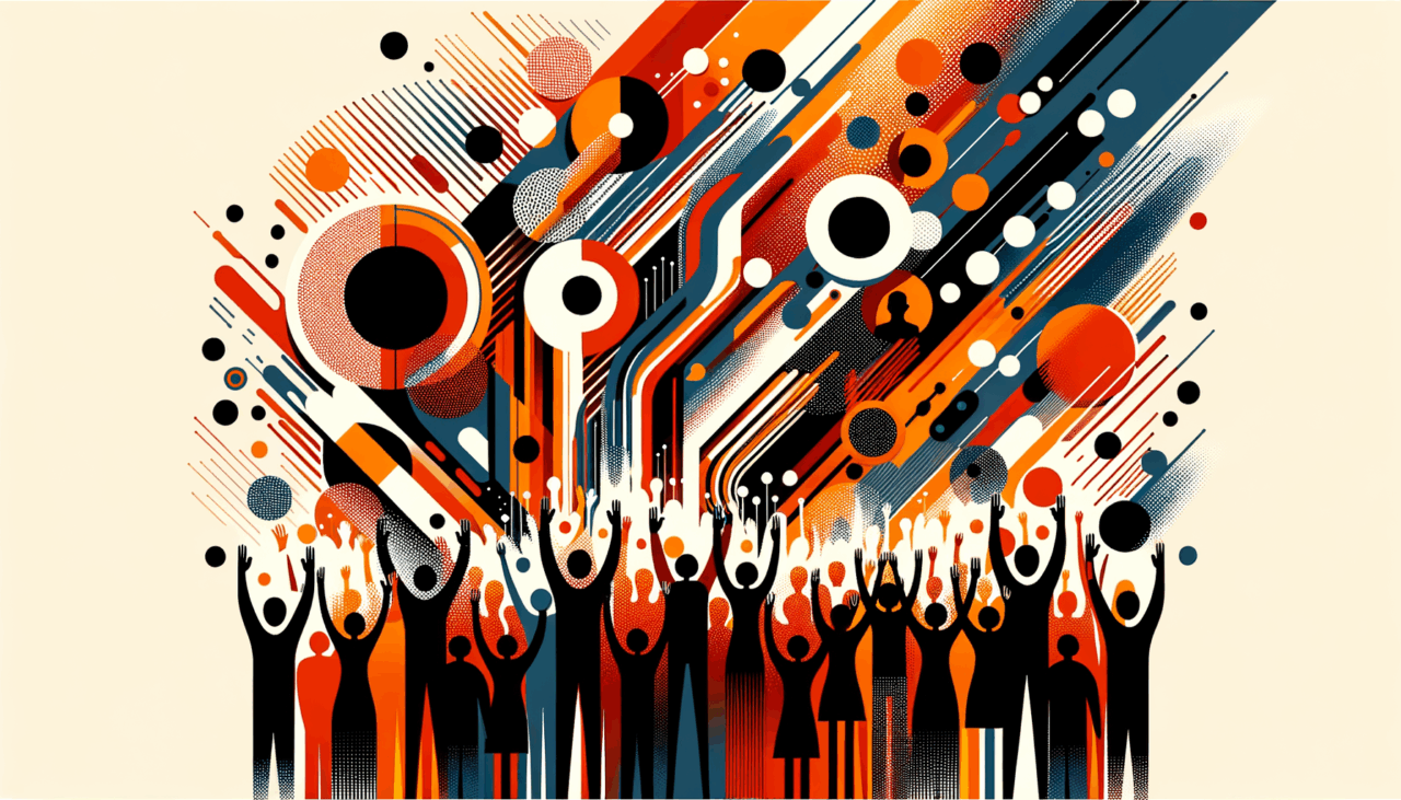 Imagen conceptual de convocatoria y colaboración en comunidad startup con paleta de colores naranja y negro de Ecosistema Startup