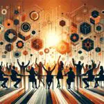 Convocatoria y colaboración en comunidad startup con colores naranja y negro de Ecosistema Startup