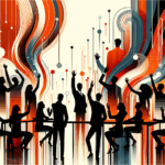 Convocatoria y colaboración en comunidad startup con colores naranja y negro de Ecosistema Startup