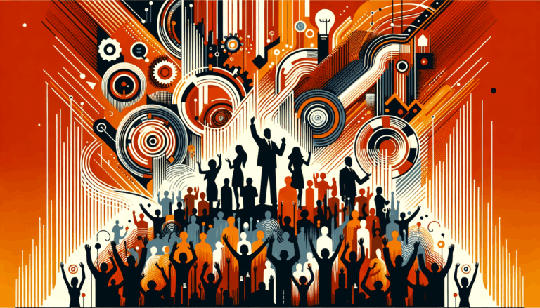 Convocatoria y colaboración en comunidad startup tecnológica con paleta naranja y negro Ecosistema Startup