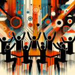 Imagen editorial que representa convocatoria y colaboración en startups con paleta de colores naranja, negro y blanco del Ecosistema Startup