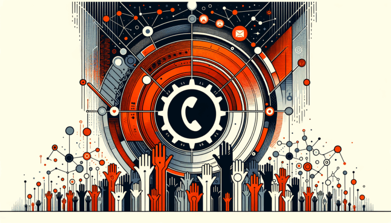 Imagen editorial que representa convocatoria y colaboración en startups con paleta naranja y negro Ecosistema Startup