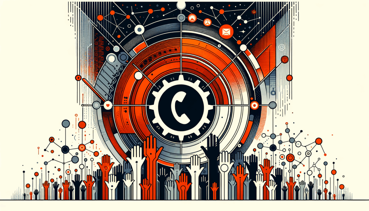 Imagen editorial que representa convocatoria y colaboración en startups con paleta naranja y negro Ecosistema Startup