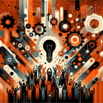 Imagen editorial que representa convocatorias y colaboración en startups con paleta de colores naranja y negro del Ecosistema Startup