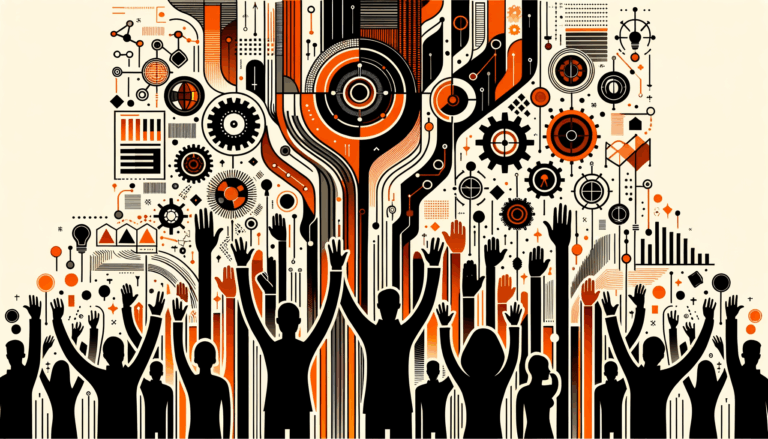 Convocatoria en comunidad startup tecnológica con siluetas colaborando y colores naranja Ecosistema Startup