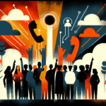 Convocatoria de startup mostrando colaboración y comunidad con paleta de colores naranja y negro del ecosistema tecnológico