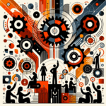 Convocatoria de startup mostrando colaboración y comunidad en colores naranja y negro del Ecosistema Startup