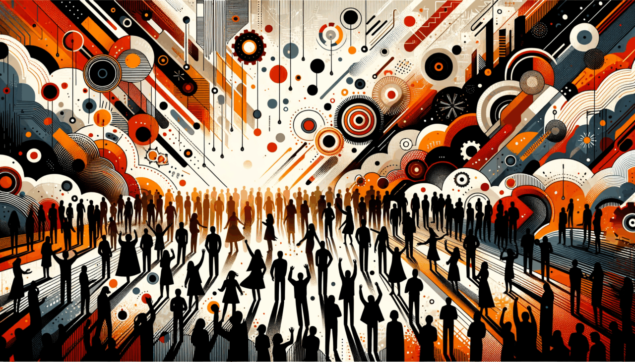 Convocatoria de startup destacando comunidad y colaboración con paleta naranja y negro del Ecosistema Startup