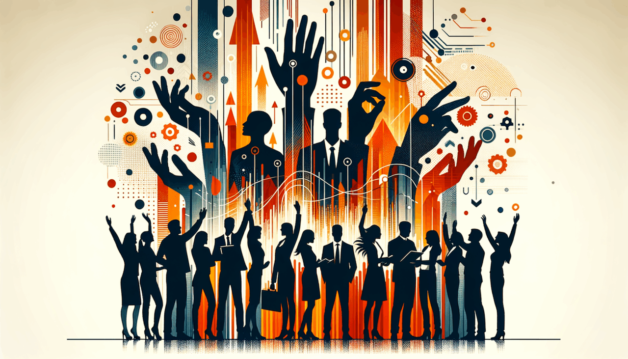 Convocatoria para startups y comunidad de emprendedores con colaboración e interacción, en colores naranja y negro Ecosistema Startup