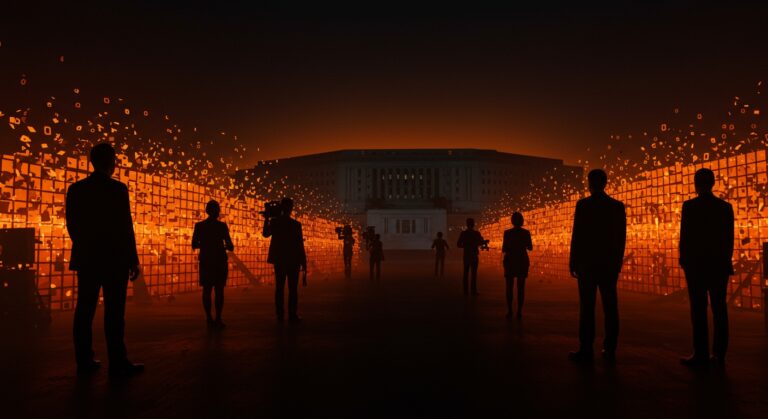 Medios estadounidenses rechazando la censura previa del Pentágono, simbolizando el impacto en la libertad de prensa y el control de información en 2025.