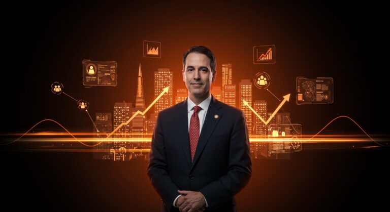 Daniel Lurie participando en TechCrunch Disrupt 2025, destacando innovación tecnológica y ecosistema startup en San Francisco.