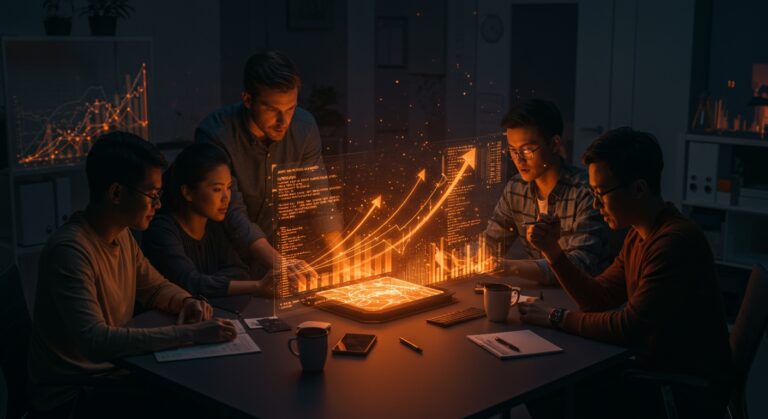 Startup tecnológica recibiendo financiación y mentoría en programa de aceleradora de IA de Databricks, simbolizando crecimiento e inversión en inteligencia artificial.