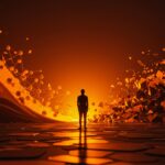 Fundador contemplando un horizonte digital que simboliza la homogeneización social y la innovación disruptiva en la cultura startup.