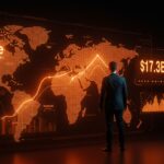 Líder empresarial frente a mapa digital global ilustrando la valuación y expansión de Deel en la ronda Serie E de financiamiento.