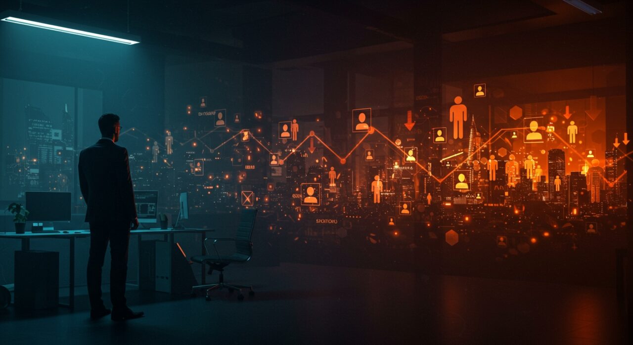 Análisis visual de despidos tecnológicos 2025 mostrando reducción de empleo y reestructuración en empresas del sector tech.