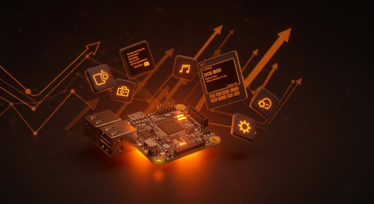 Emulación DOS profesional en Raspberry Pi con Dosbian 3.0 destacando software legacy y tendencias del mercado.