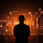 Líder Mohammad Alblooshi frente a un horizonte digital de Dubái con startups y tecnologías IA y PropTech destacadas en el hub tecnológico DIFC Innovation Hub.