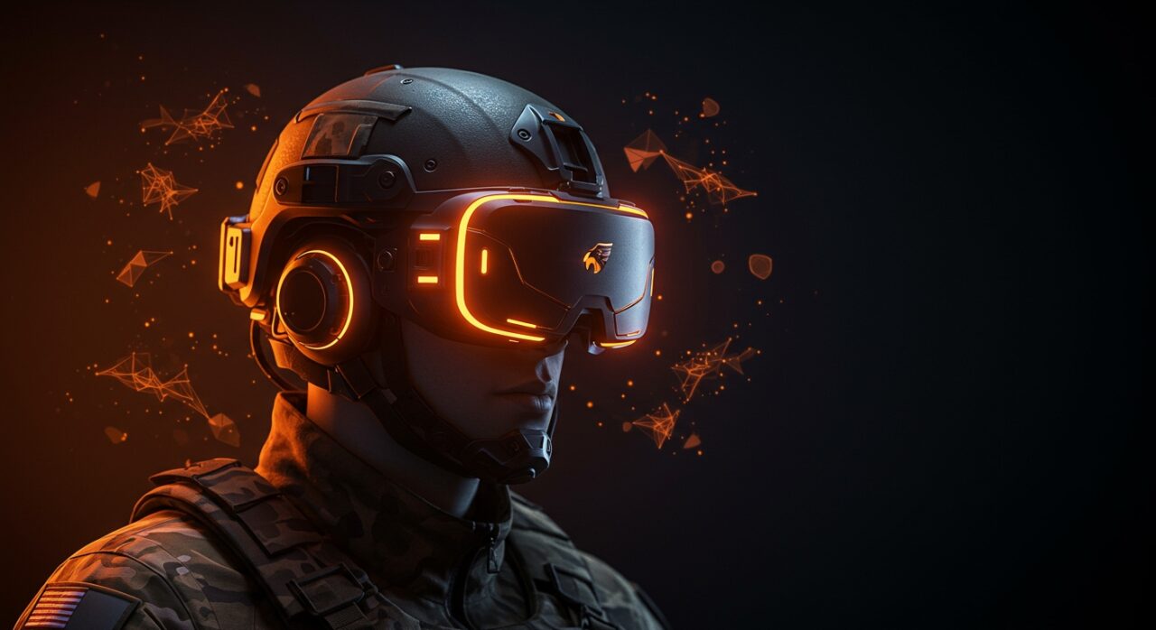 Casco de realidad aumentada EagleEye de Anduril Industries con tecnología AI aplicada para uso militar avanzado.