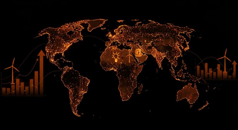 Crecimiento global de energías renovables liderado por China e India con desafíos en Estados Unidos, ilustrando tendencias y oportunidades del mercado energético sostenible.