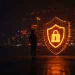 Niamh Sweeney ex ejecutiva de Meta nombrada comisionada de privacidad en Irlanda con símbolos abstractos de protección de datos y regulación GDPR.