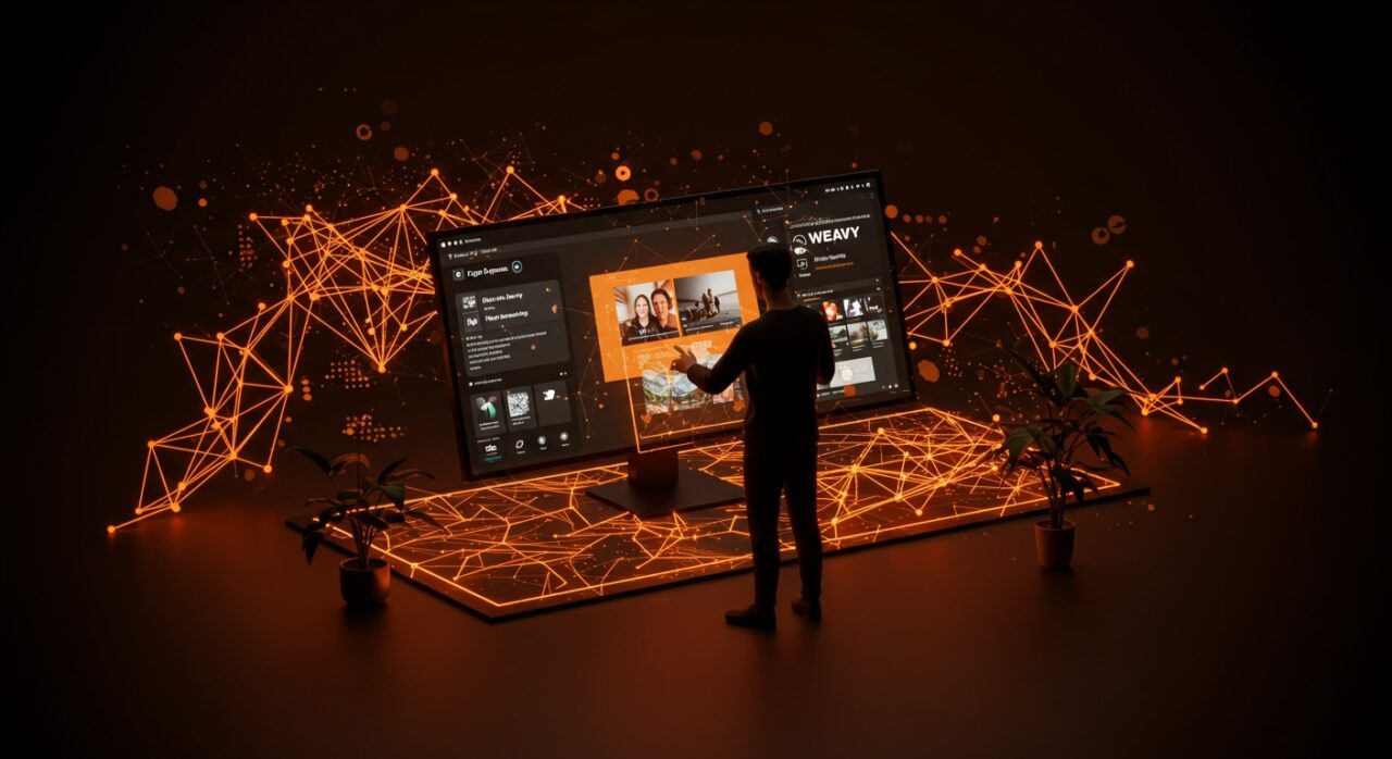 Interacción digital que representa la adquisición de Weavy por Figma y la integración de generación de medios con IA en startups tecnológicas.