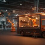 Food truck robotizado OLHSO sirviendo Korean BBQ en TechCrunch Disrupt 2025, destacando automatización y food tech innovador.